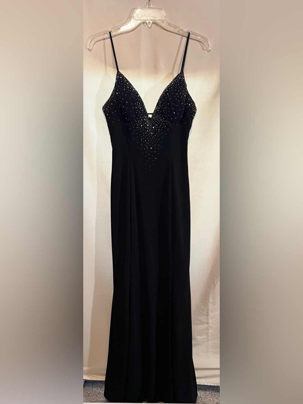 Niki Lavis Black Maxi Dress with Cascading Rhinestone Bodice